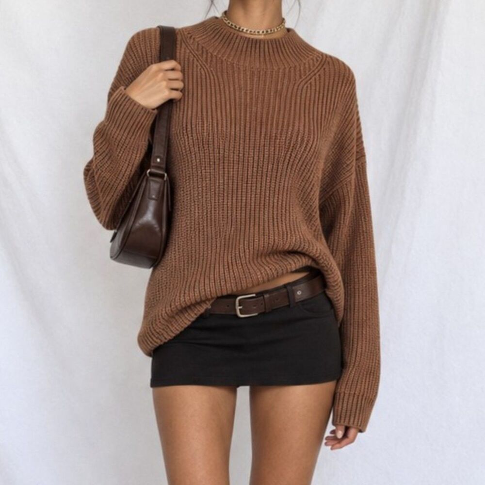 Vintage Y2K Long Sleeve Mock Neck Pullover Oversized Knit Sweater Size S/M